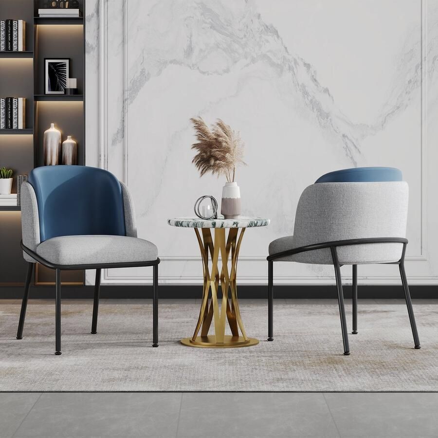 Singularity Eetkamerstoel 2 stuks met schuine stoelpoten verstelbare voetsteunen Grijs + Marineblauw