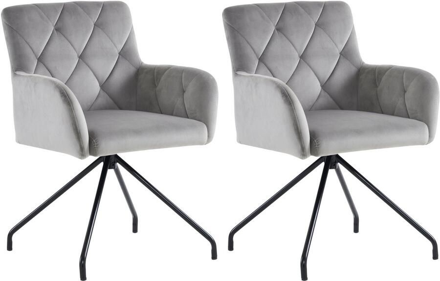 Singularity Eetkamerstoel Ruitpatroon (Set van 2) Met 4 metalen poten Lendensteun Fluweel Lichtgrijs