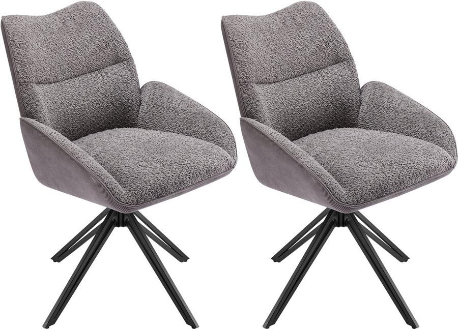 Singularity Eetkamerstoelen (2) 360° draaibaar Armstoel Sherpa stof Zacht zitkussen IJzeren frame Grijs