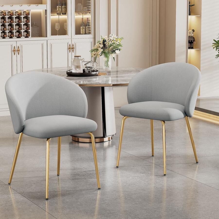Singularity Eetkamerstoelen 2 Stuks Fluweel Met Armleuningen Gouden Metalen Voeten Grijs