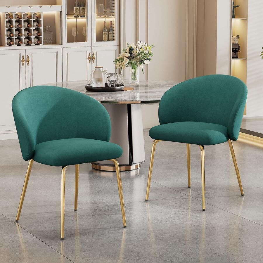 Singularity Eetkamerstoelen 2 Stuks Fluweel Met Armleuningen Gouden Metalen Voeten Groen