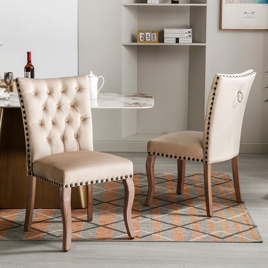 Singularity Eetkamerstoelen 2 stuks massief houten poten fluweel Licht camelkleurig