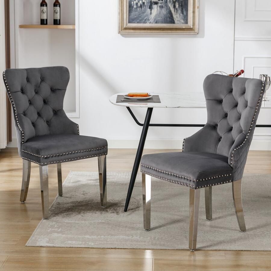 Singularity Eetkamerstoelen 2 stuks metalen poten fluweel Grijs