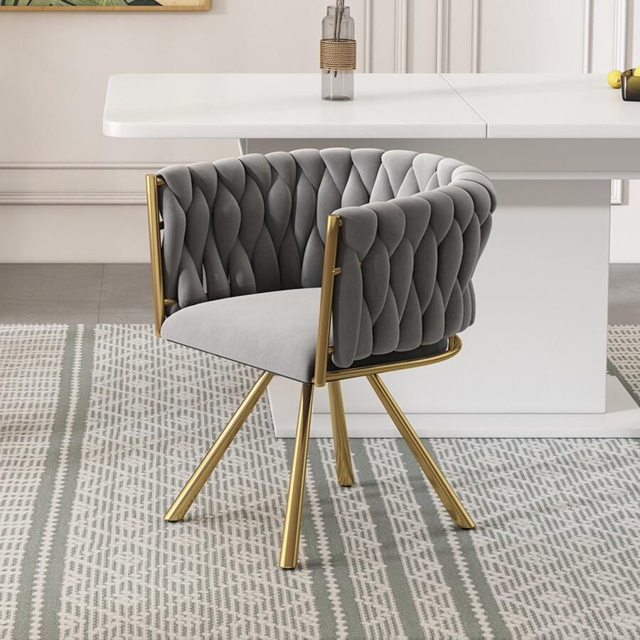 Singularity Fluwelen Eetkamerstoel Vrijetijdsdraaistoel Met vier metalen steunpoten Grijs-Goud