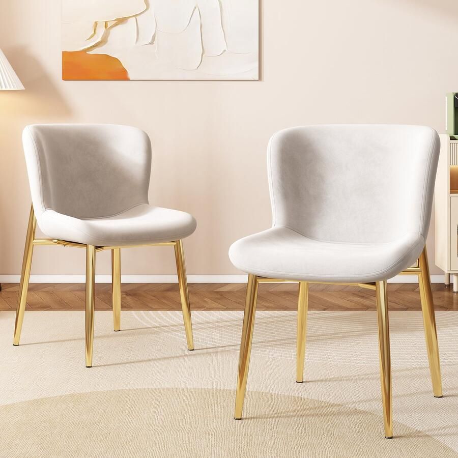 Singularity Fluwelen Eetkamerstoelen-Set van 2-Met 4 Metalen poten-Beige