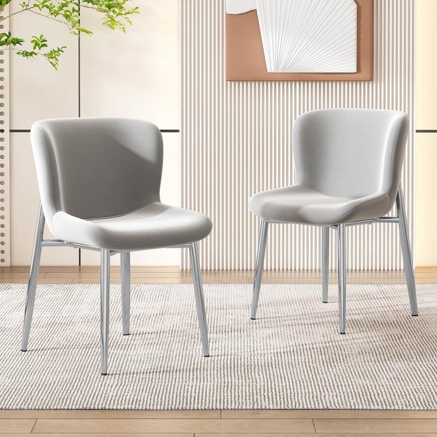 Singularity Fluwelen Eetkamerstoelen-Set van 2-Met 4 Metalen poten-Grijs