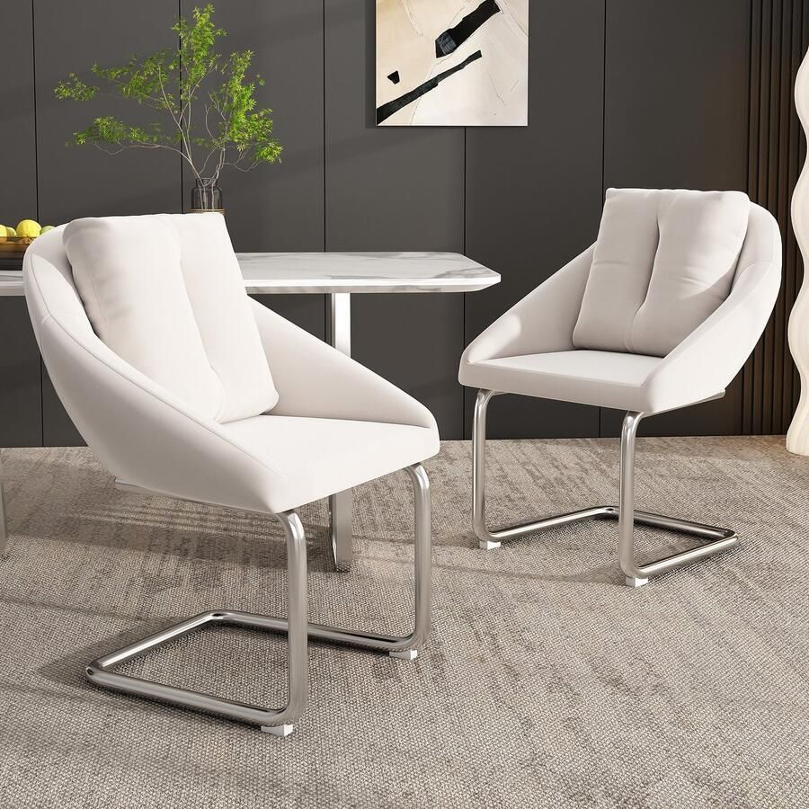 Singularity Fluwelen eetkamerstoelen set van 2 met kussens gebogen steunpoten Beige