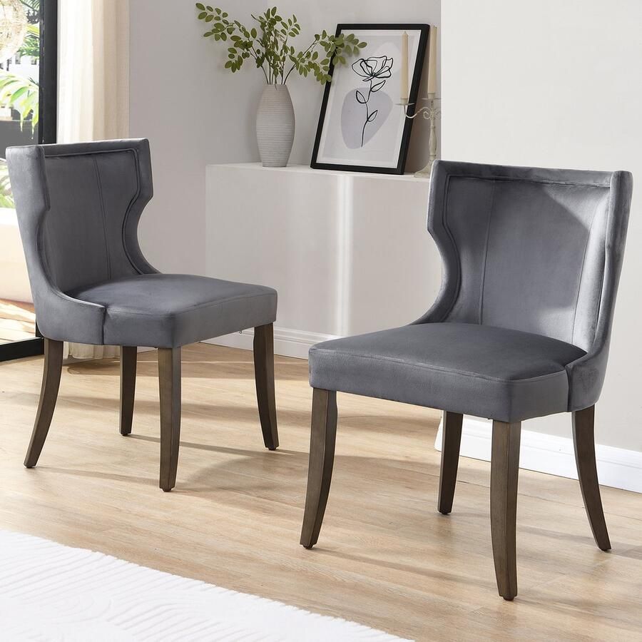 Singularity Fluwelen Eetkamerstoelen-Set van 2-Met Massief Houten Poten-Dik Gevoerd-Verstelbare Poten-Grijs