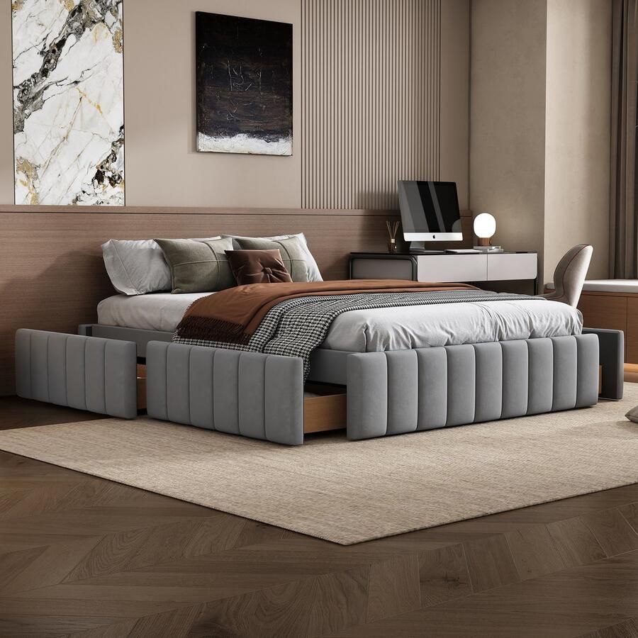 Singularity -Gestoffeerd bed 140 x 200 cm bedframe eenpersoonsbed tweepersoonsbed designbed met lattenbodem (zonder matras) bedframe- grijs