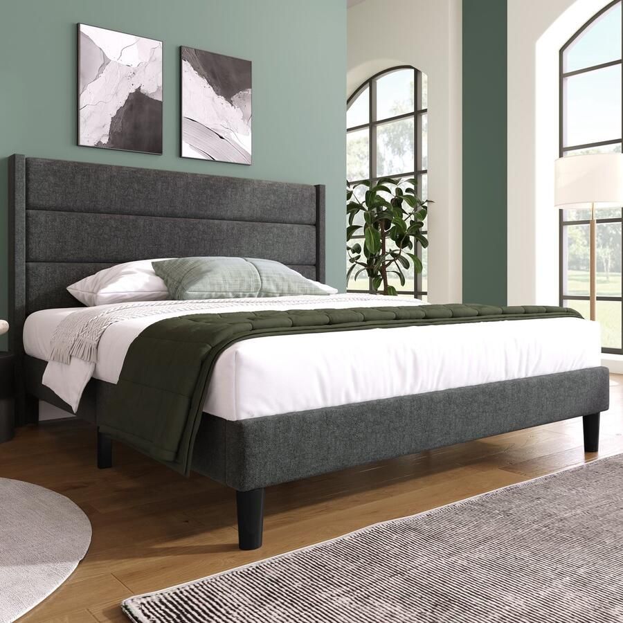 Singularity -Gestoffeerd bed 140 x 200 cm- bedframe & hoofdbord- tweepersoonsbed- textielbekleding fluweel in donkergroen- tijdloos modern design- jeugdbed- zonder matras