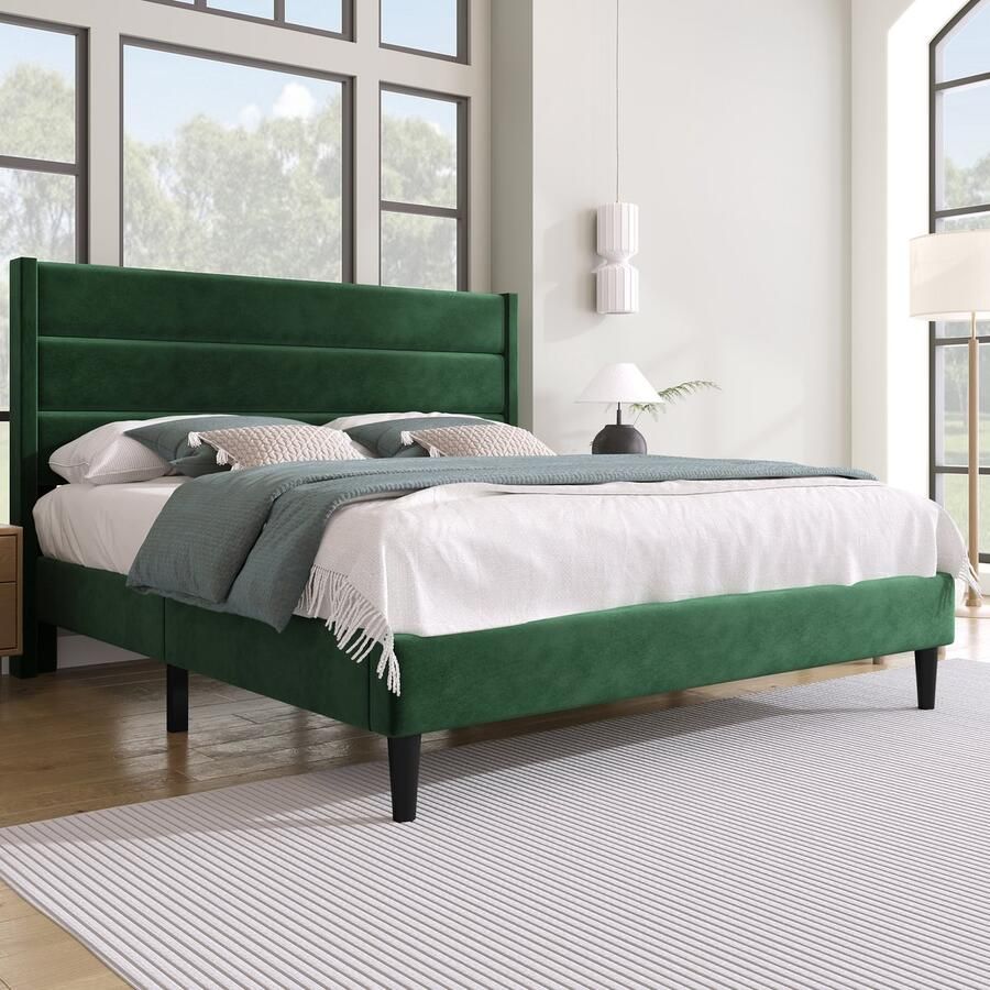 Singularity -Gestoffeerd bed- tweepersoonsbed- 140x200cm gestoffeerd bedframe met hoofdeinde- in zwart linnen- matras niet inbegrepen- Zonder matras