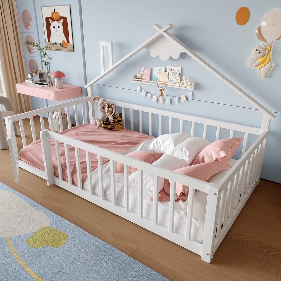 Singularity Kinderbed 90 x 190 cm met vergrendelbare zijhekken grenenhout Wit Zonder matras