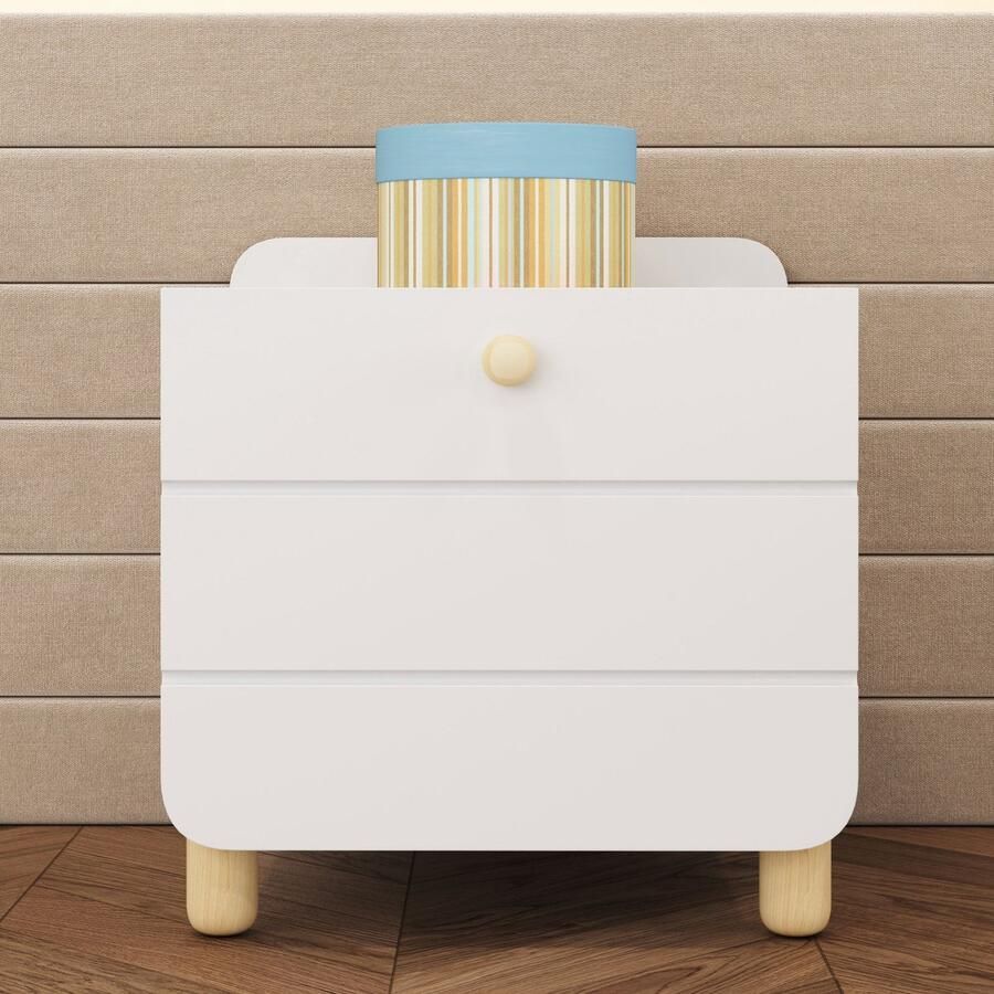 Singularity Nachtkastje met 1 lade met legplank stille lade houtkleurige poten Wit