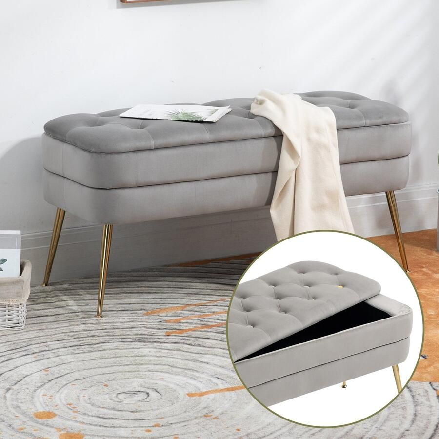 Singularity Opbergbank Lange bank aan het einde van de slaapkamer Opbergbank met stoffen bekleding Grijs