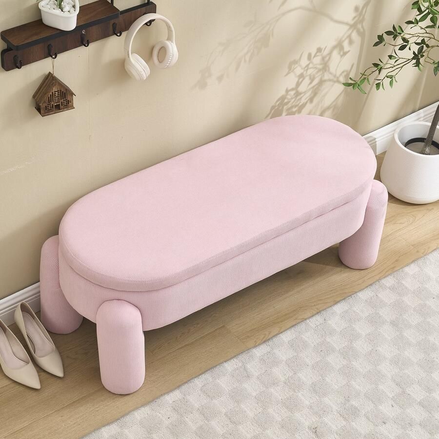 Singularity Opbergbank-met-opbergruimte-Premium Chenille stof-Solid Wood frame-Non-Slip bank-Roze