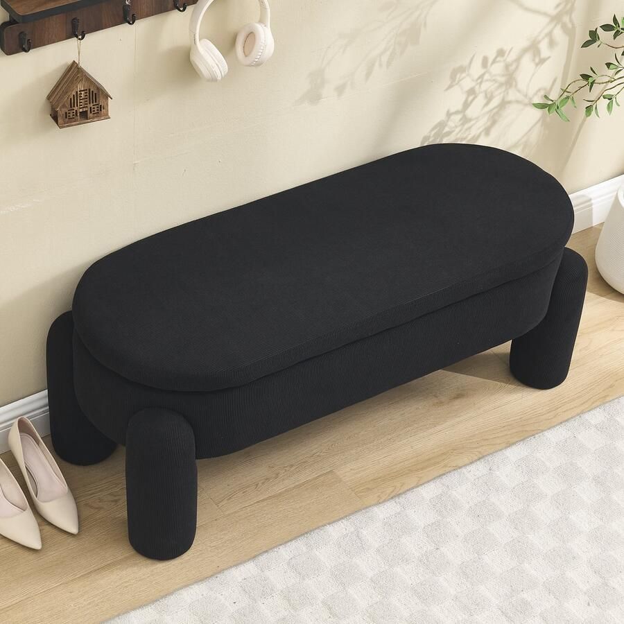 Singularity Opbergbank-met-opbergruimte-Premium Chenille stof-Solid Wood frame-Non-Slip bank-Zwart