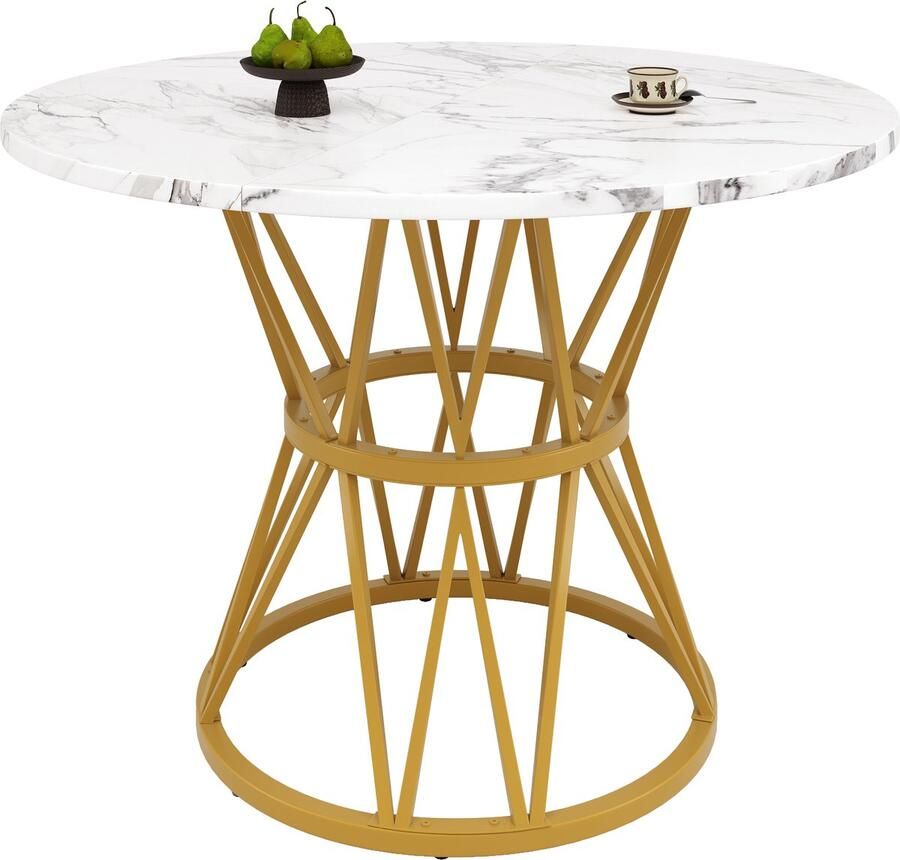 Singularity Ronde eettafel (100x100x76 cm)-4 personen-Ronde salontafel-Metalen poten-MDF-Goud - Foto 2