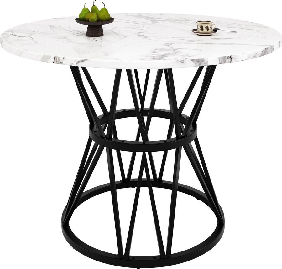 Singularity Ronde eettafel (100x100x76 cm)-4 personen-Ronde salontafel-Metalen poten-MDF-Zwart - Foto 2