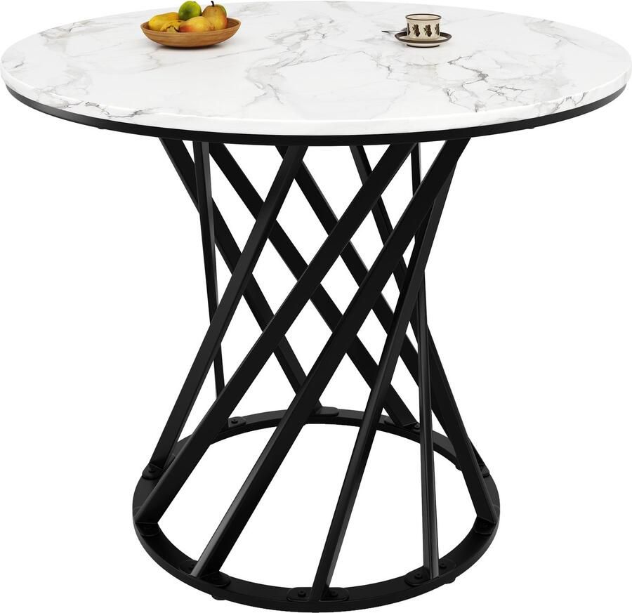 Singularity Ronde eettafel (80x80x76 cm)-Ronde eettafel voor 4 personen-Metalen poten-MDF-Zwarte poten