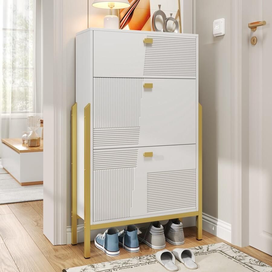 Singularity Schoenenkast Met Lade Met Gouden Handgrepen en Poten Dubbel Wit