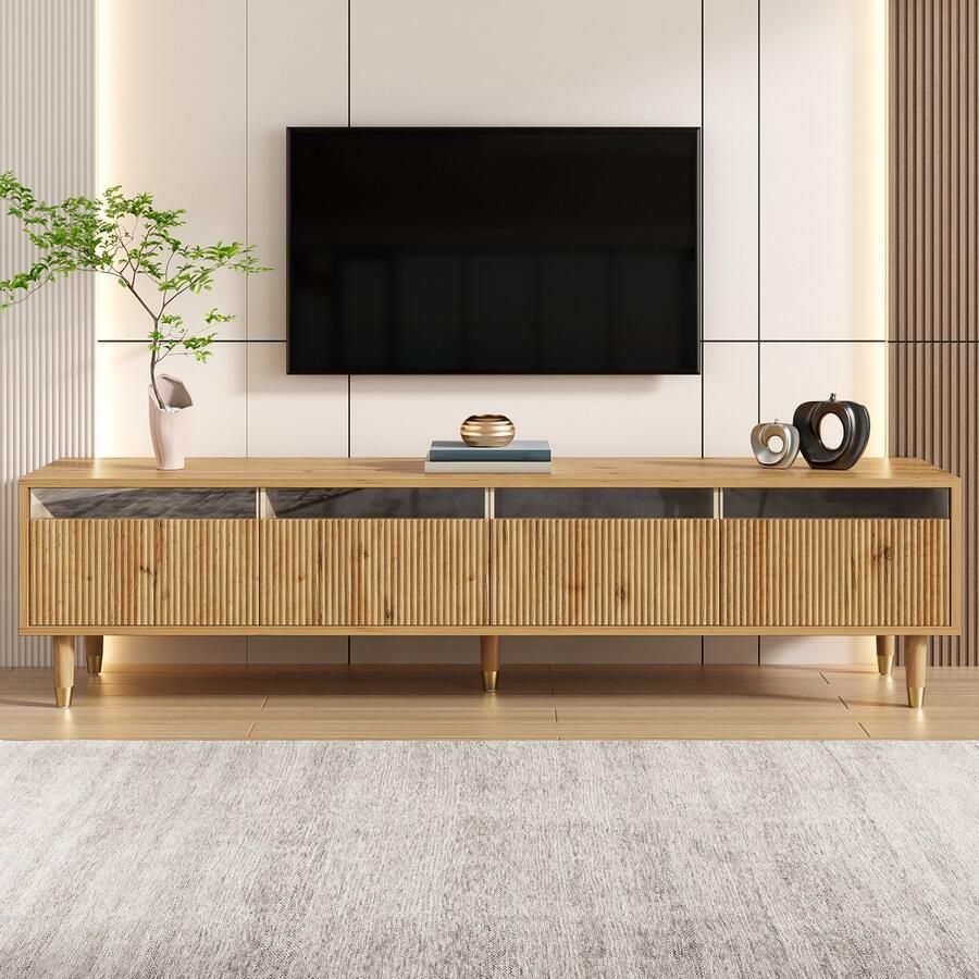 Singularity TV-meubel houtnerf 4 lades MDF en acryl Houtkleur