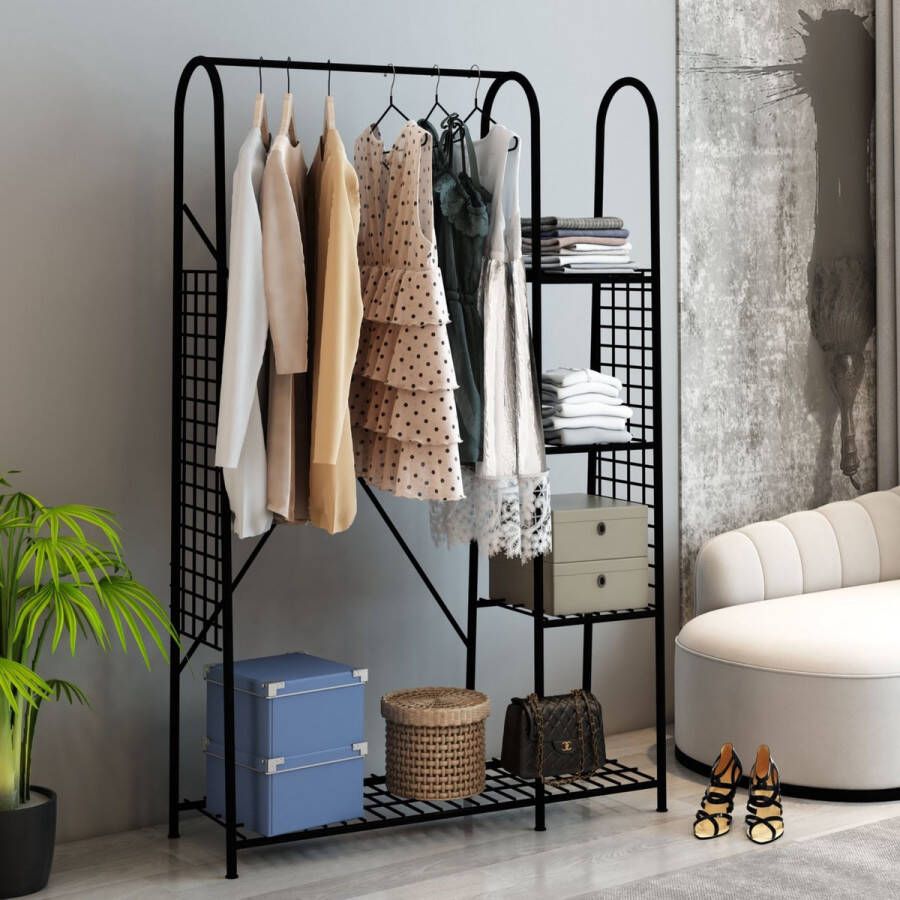 SIRAC Kledingrek metaal kledingrek op wieltjes 133.5 x 163.5 x 32 cm (B x H x T) Zwart