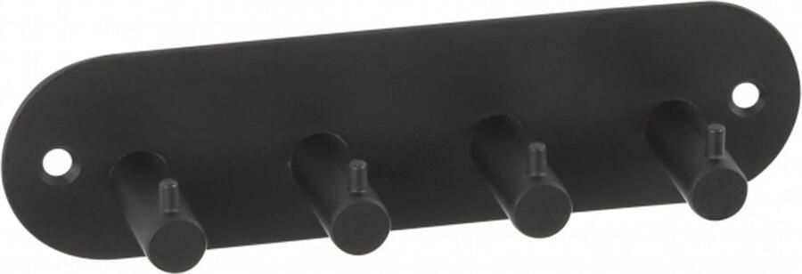 Siro Kapstok 4 ophang haken metaal zwart 11 x 21 cm ruimtebesparend wandkapstok hal of badkamer