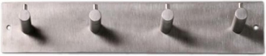 Siro Kapstok 4 ophang haken RVS zilver 19 x 5 cm wandkapstok voor hal of badkamer