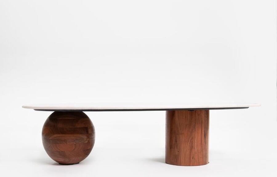 Sissy-Boy Houten koffietafel met marmer blad en asymmetrisch onderstel - Foto 3