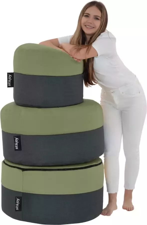 Sit & Joy Sit&joy Duo Rondo Oudgroen Zitzak & Pouf Poef Zitzak kind en volwassen Binnen Stoel Antraciet