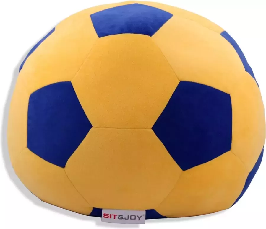 Sit & Joy Voetbal Zitzak Indoor Ideaal voor kinderkamer woonkamer Ø 80cm Geel-Donker Blauw