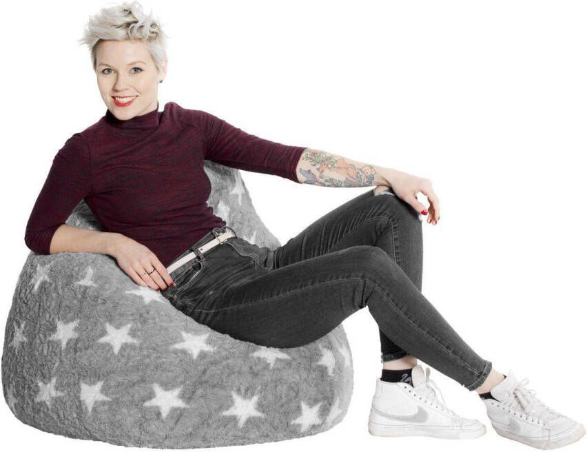 Sitting Point Kinder Zitzak BeanBag Fluffy Stars L Grijs