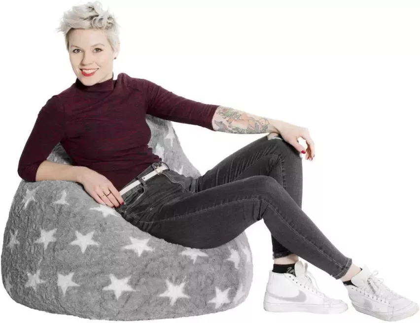 Sitting Point Kinder Zitzak BeanBag Fluffy Stars L Grijs