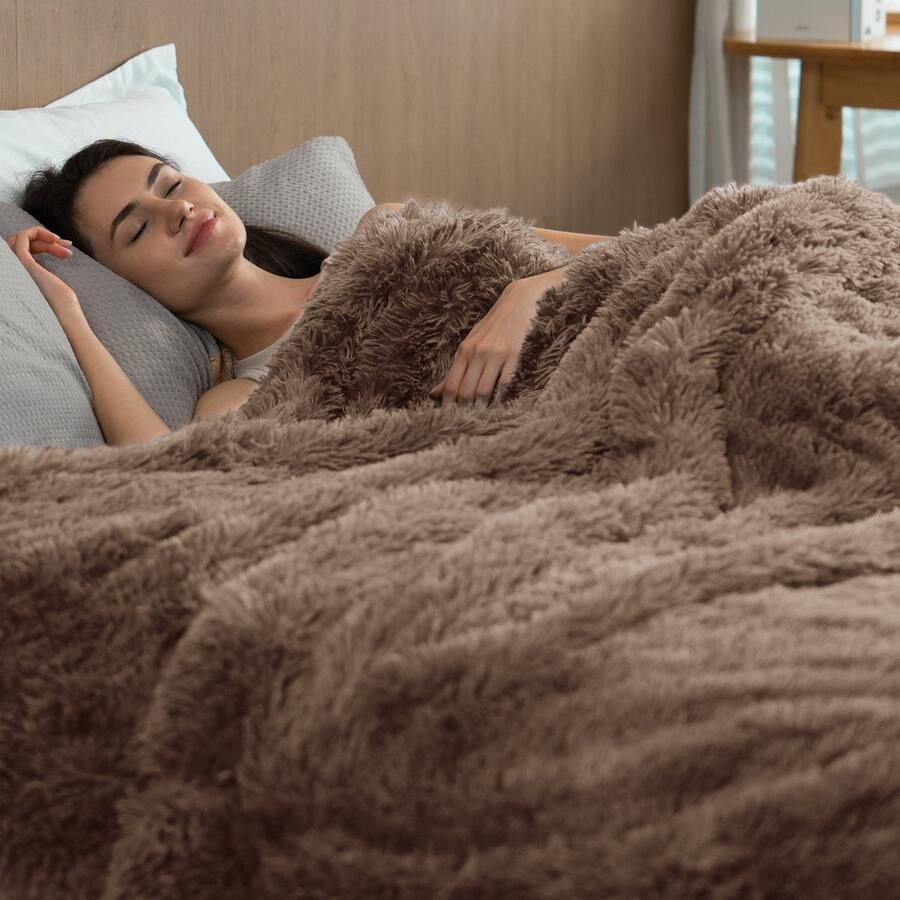 Sivio Luxe Sherpa Fleece Deken 130x150 cm Superzacht Fleece Plaid Omkeerbaar voor Bed Bank Bruin