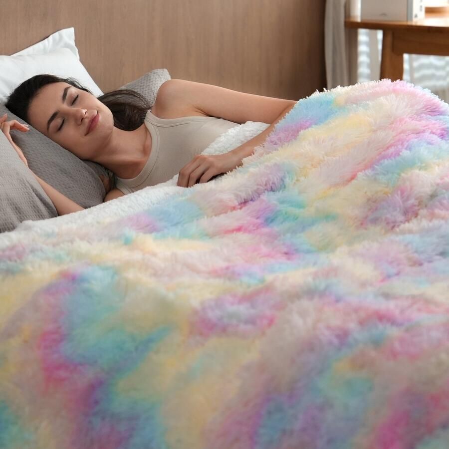 Sivio Luxe Sherpa Fleece Deken 130x150 cm Superzacht Fleece Plaid Omkeerbaar voor Bed Bank Regenboogkleur