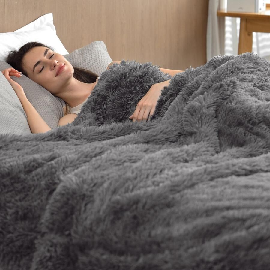 Sivio Luxe Sherpa Fleece Deken 230x230 cm Superzacht Fleece Plaid Omkeerbaar voor Bed Bank Grijs