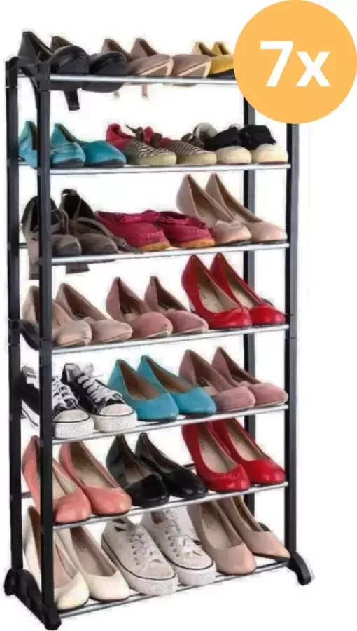 SKAJ Schoenenrek 7 Laags 50x16x95 cm Opbergsysteem voor 20 Paar Schoenen Kunststof Zwart
