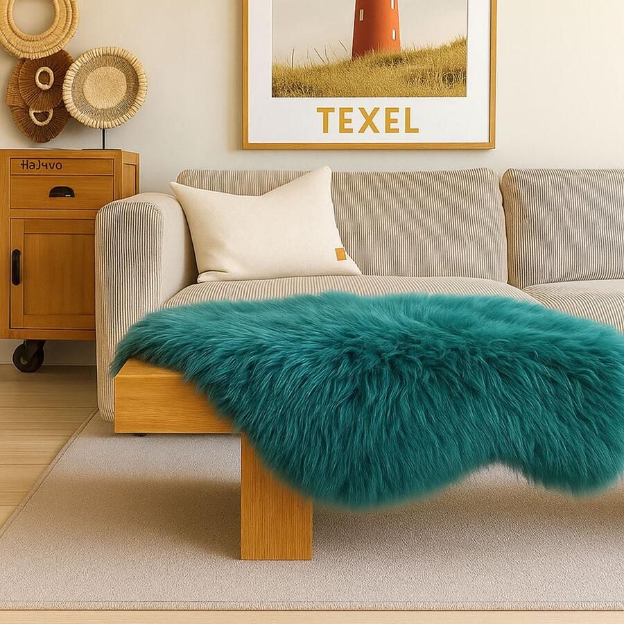 Skéépe Texels schapenvacht XL Petrol: zeekleur groen blauwe – echt & natuurlijk – stoel bank of vloerkleed