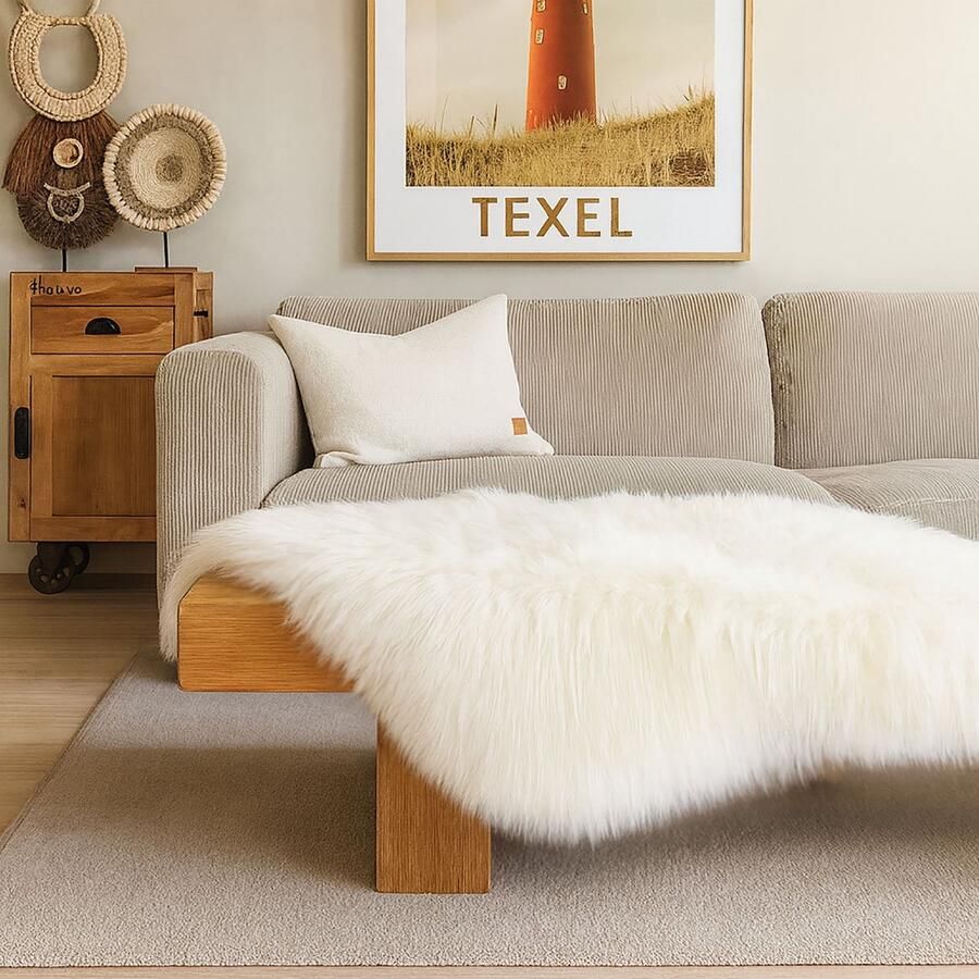 Skéépe Texelse schapenvacht wit Naturel– Supersize – extra groot & natuurlijk – stoel bed of vloerkleed vacht