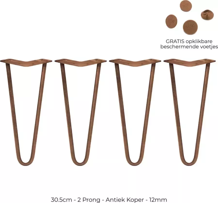 SKISKI LEGS 4 x 30.5 cm hairpin retro pootjes tafelpoten pinpoten 2 Ledig 12mm Antiek Koper