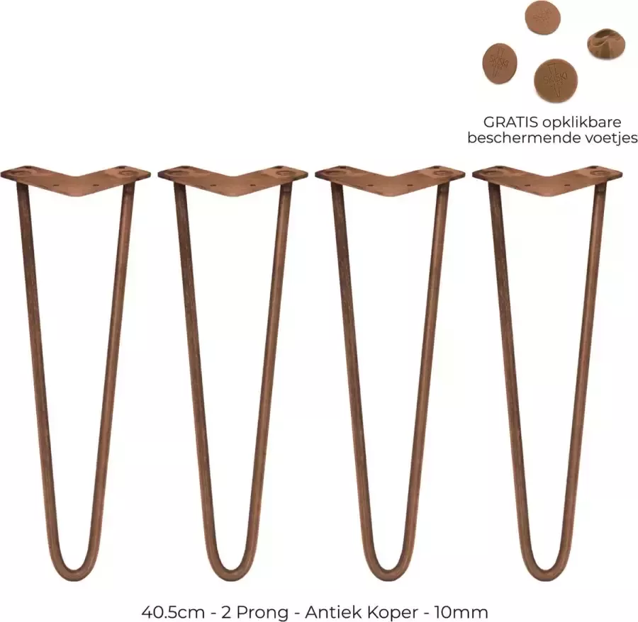 SKISKI LEGS 4 x 40.6 cm hairpin retro pootjes tafelpoten pinpoten 2 Ledig 10 mm Antiek Koper