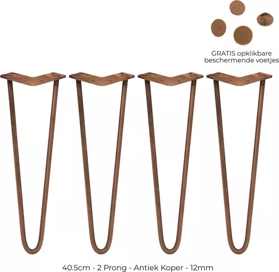 SKISKI LEGS 4 x 40.6 cm hairpin retro pootjes tafelpoten pinpoten 2 Ledig 12 mm Antiek Koper