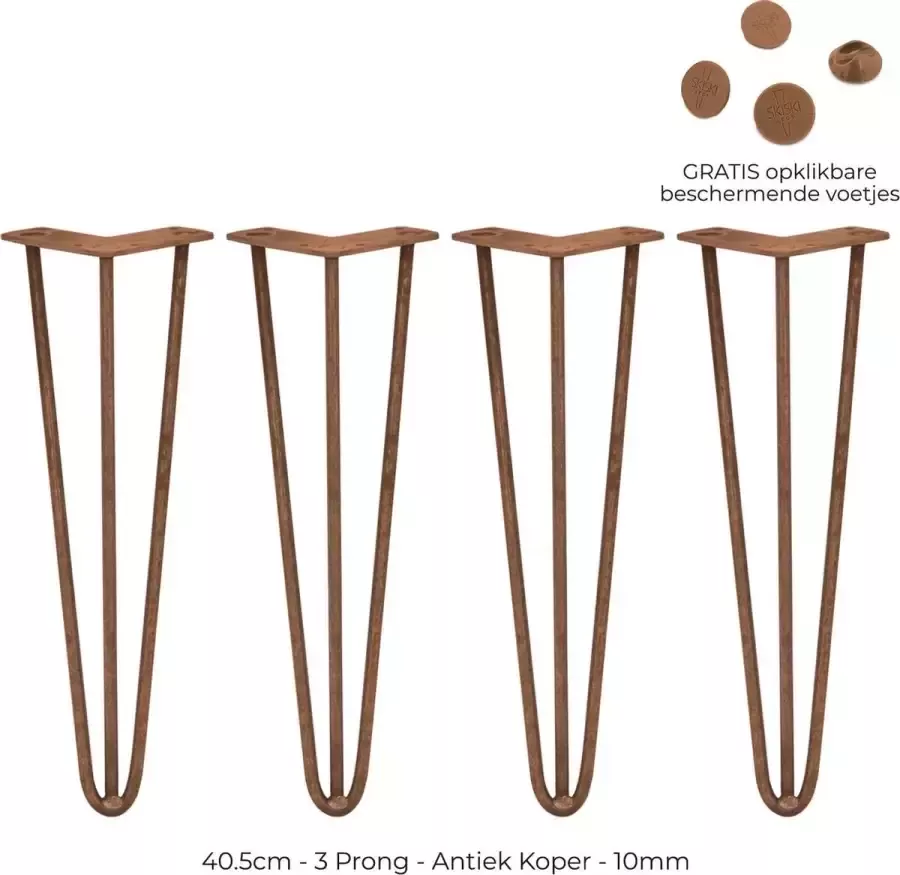 SKISKI LEGS 4 x 40.6 cm hairpin retro pootjes tafelpoten pinpoten 3 Ledig 10 mm Antiek Koper
