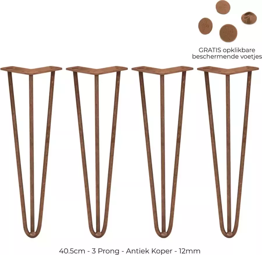 SKISKI LEGS 4 x 40.6 cm hairpin retro pootjes tafelpoten pinpoten 3 Ledig 12 mm Antiek Koper