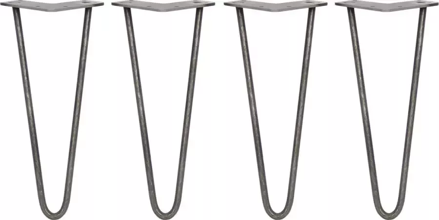 MonsterShop Tafelpoten: 4 x 30.5cm 2 Ledig stangen 10mm Ruw staal Hairpin Retro look 4 x beschermende opzetstukken GRATIS schroefpakket Pootjes Pinpoten