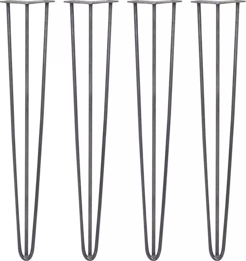 MonsterShop Tafelpoten: 4 x 71cm Hairpin Retro Pootjes Pinpoten 3 Ledig 10mm Ruw staal 4 x beschermende opzetstukken GRATIS schroefpakket