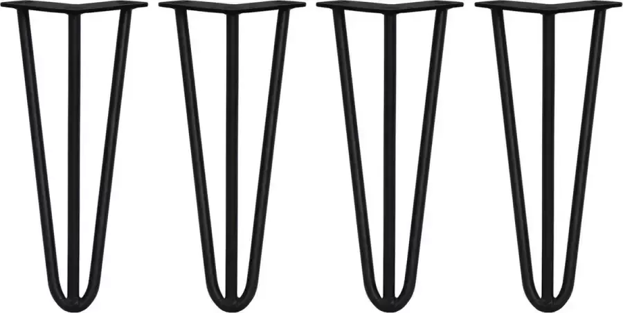 MonsterShop 4 x Tafelpoten staal Lengte: 30.5cm 3 pin 12mm Zwart SkiSki Legs ™ Retro hairpin pinpoten