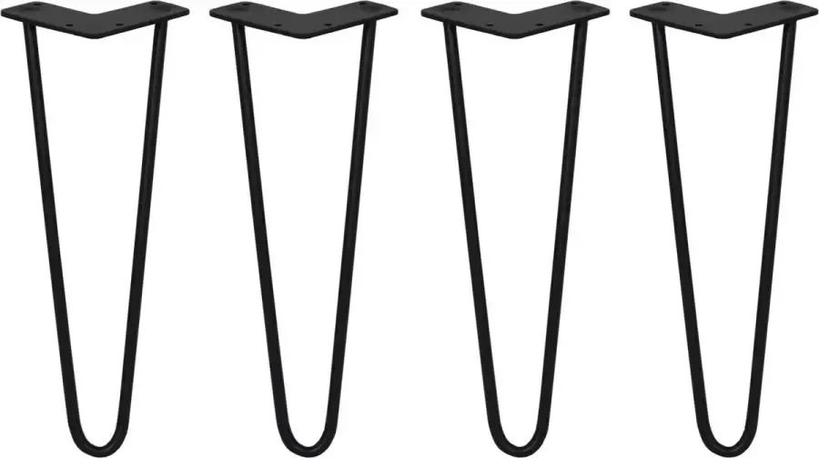MonsterShop 4 x Tafelpoten staal Lengte: 35.5cm 2 pin 10mm – Zwart SkiSki Legs ™ Retro hairpin pinpoten