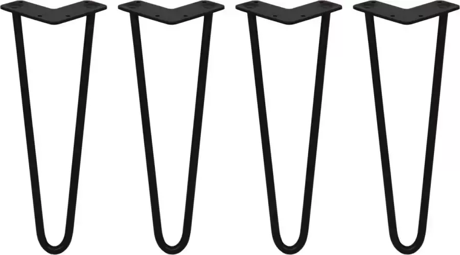 MonsterShop 4 x Tafelpoten staal Lengte: 35.5cm 2 pin 12mm Zwart SkiSki Legs ™ Retro hairpin pinpoten
