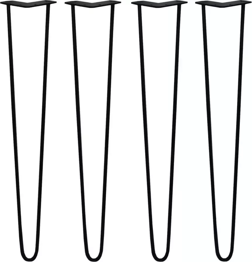 MonsterShop 4 x Tafelpoten staal Lengte: 71cm 2 pin 10m Zwart SkiSki Legs ™ pinpoten Retro hairpin